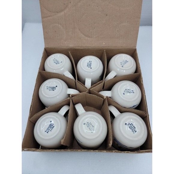 Set Of 8 New In Box Thompson Pottery Snowman Winter Scene Coffee Cups 8 oz. - Picture 2 of 10